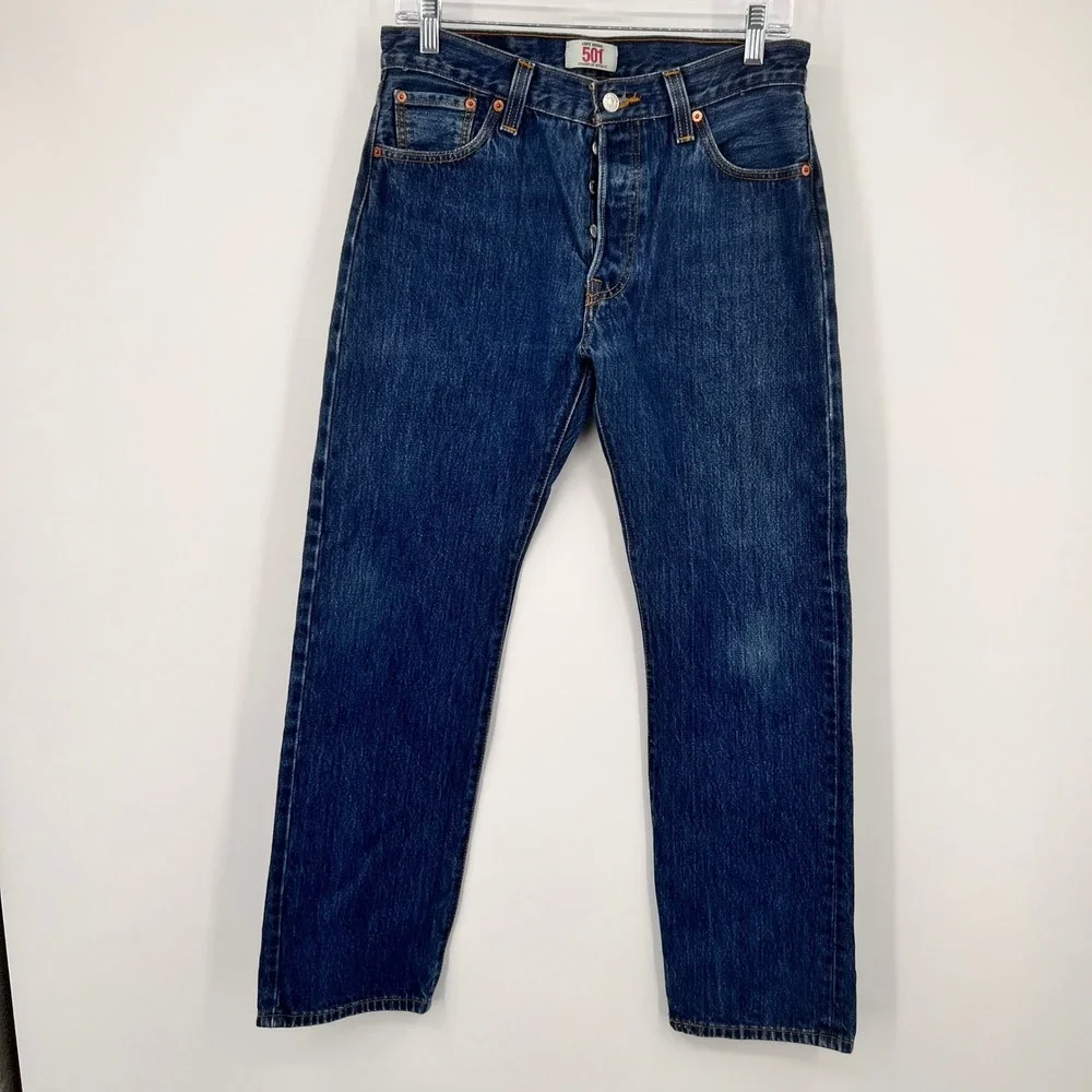 Levis 501 Original Straight Leg Button Fly Dark Wash Denim Jeans Mens W30 L30